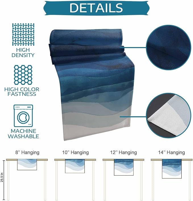 Navy Blue Ombre Table Runners 48 Inches Long, Abstract Modern Stripe Table - Image 8