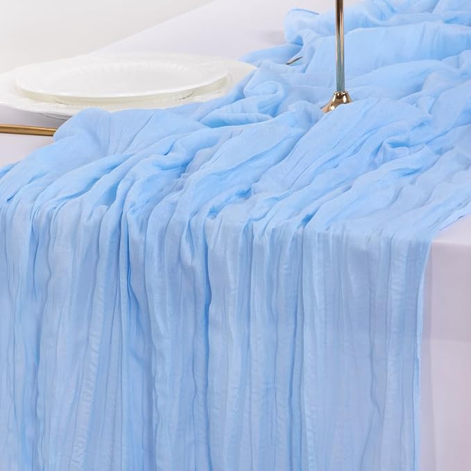 Cheesecloth Table Runner Summer Boho Wedding Birthday Party Home Decor | Blue - Image 6
