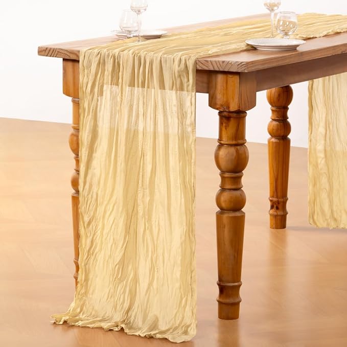 DeZerlor Champagne Cheesecloth Table Runners 4 Pack Summer Boho Runners | - Image 6