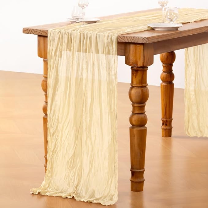 DeZerlor Beige Cheesecloth Table Runners 10 Pack Summer Boho Runners | - Image 6