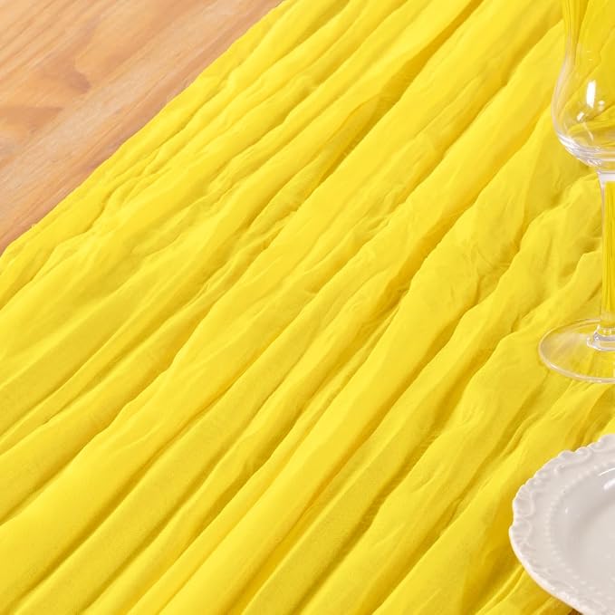 DeZerlor Lemon Yellow Cheesecloth Table Runners 4 Pack Summer Boho Runners | - Image 7