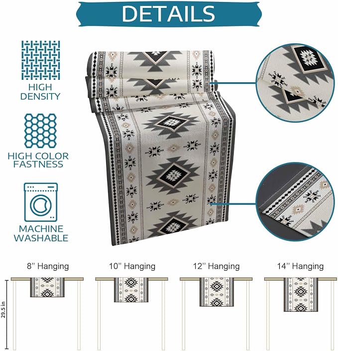 Boho Table Runners 120 Inches Long, Abstract Southwestern Kitchen Dining Tables - Image 8