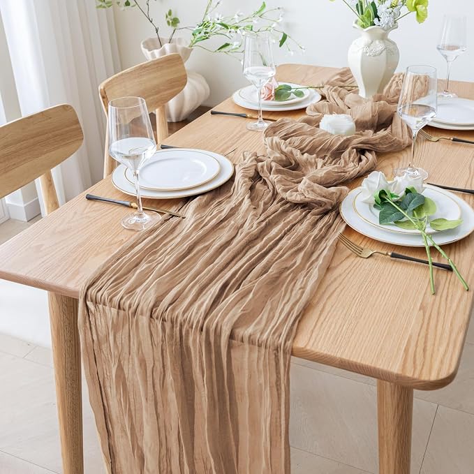 Cheesecloth Table Runner 10FT Nude Boho Gauze Rustic Sheer Table Runners | - Image 8