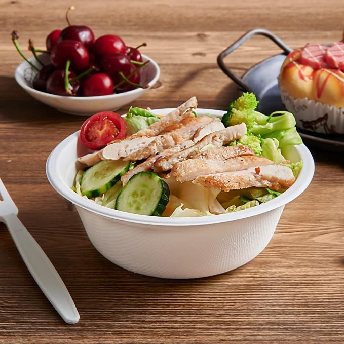 Vplus 180 Pack 16 OZ Compostable Paper Bowls, Bagasse Bowls,White | Disposable - Image 8