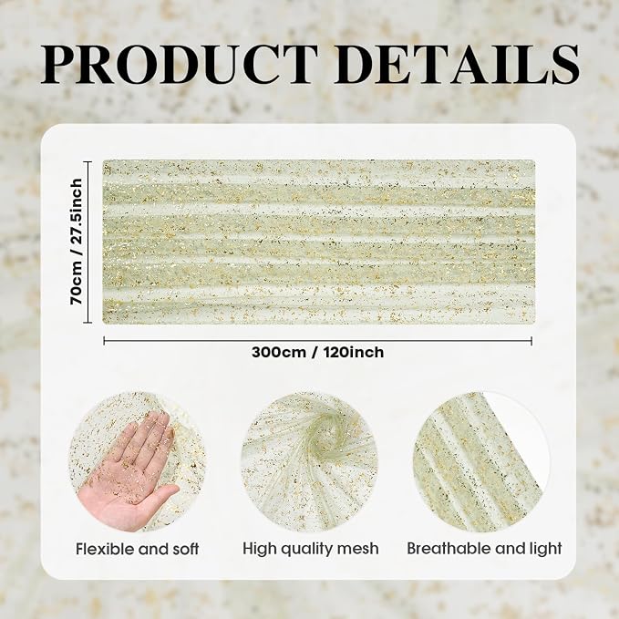 Artoid Mode Sage Green Gold Gauze Table Runner 120 Inch 10FT, Glitter Metallic - Image 6