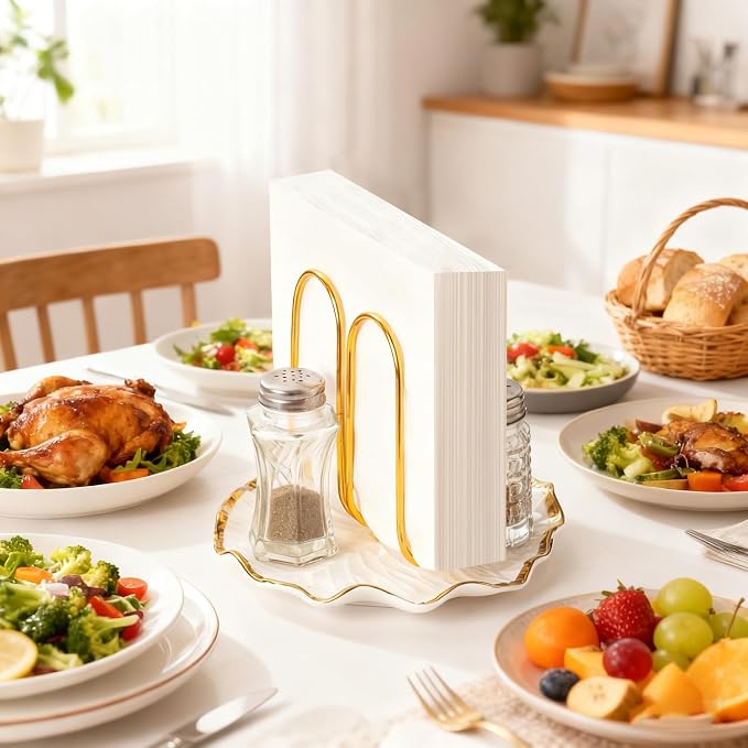Modern Standing Napkin Holder for Table, Ceramic Gold Napkin Holders for - Image 7