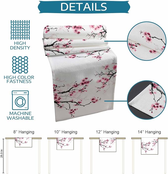 Pink Cherry Flowers Table Runners 70 Inches Long, Cotton Linen Fabric Table - Image 7