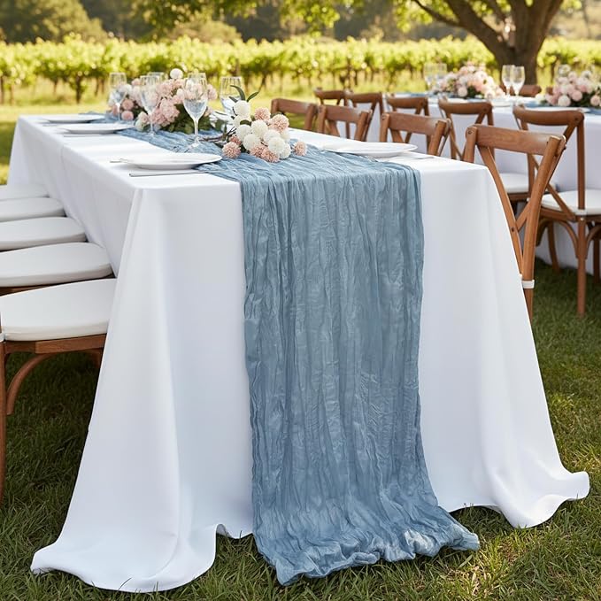 6 Pack Dusty Blue Cheesecloth Table Runner 120 Inch Boho Wedding Decor | - Image 7