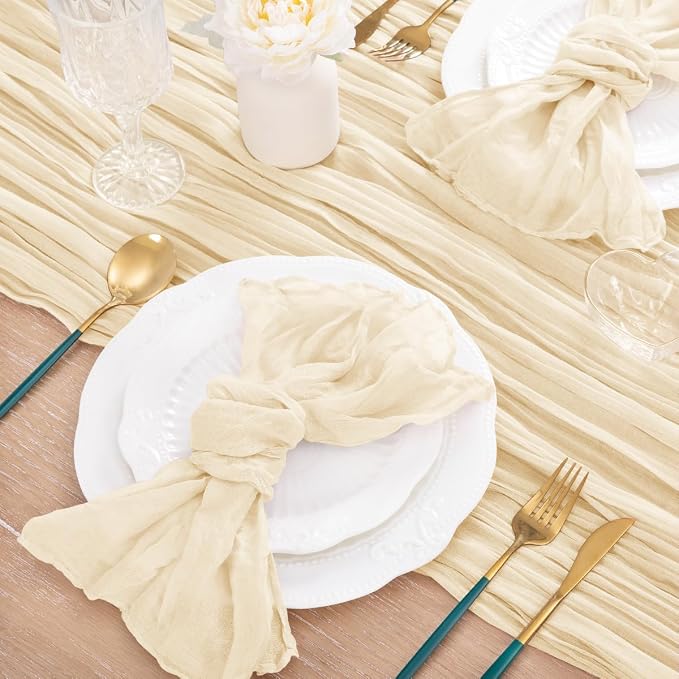 8 Pack Beige Cheesecloth Table Runner 10ft Boho Rustic Gauze Runner | - Image 6