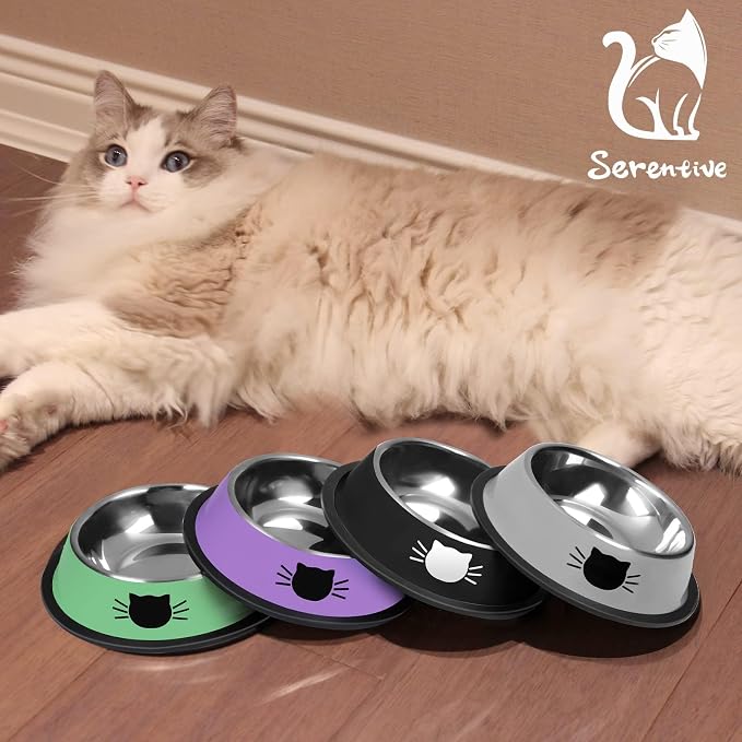 Serentive 2Pcs Cat Bowls Non-Slip Stainless Steel Small Cat Food Bowl - Image 7