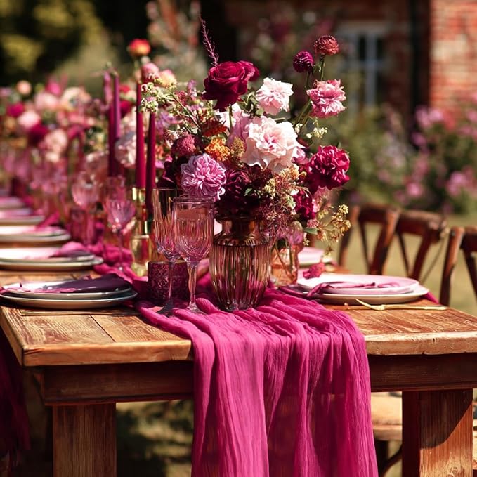 Hot Pink Cheesecloth Table Runner Wedding Baby Shower Home Decor | 35x120 - Image 8
