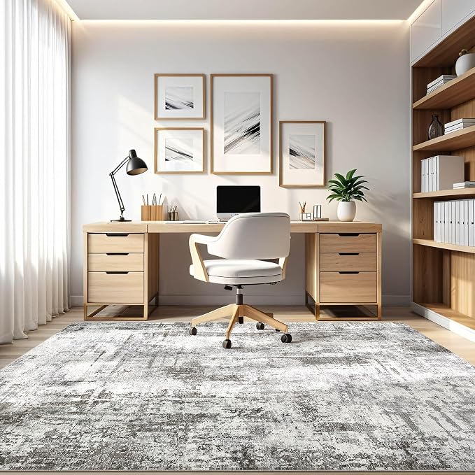 10x14 Area Rugs Living Room: Washable Large Abstract Neutral Modern Soft Gray - Image 8