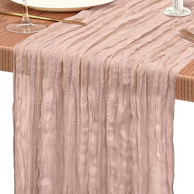 Showgeous 2 Pack Dusty Pink Cheesecloth Table Runners Boho Wedding Decor | - Image 9