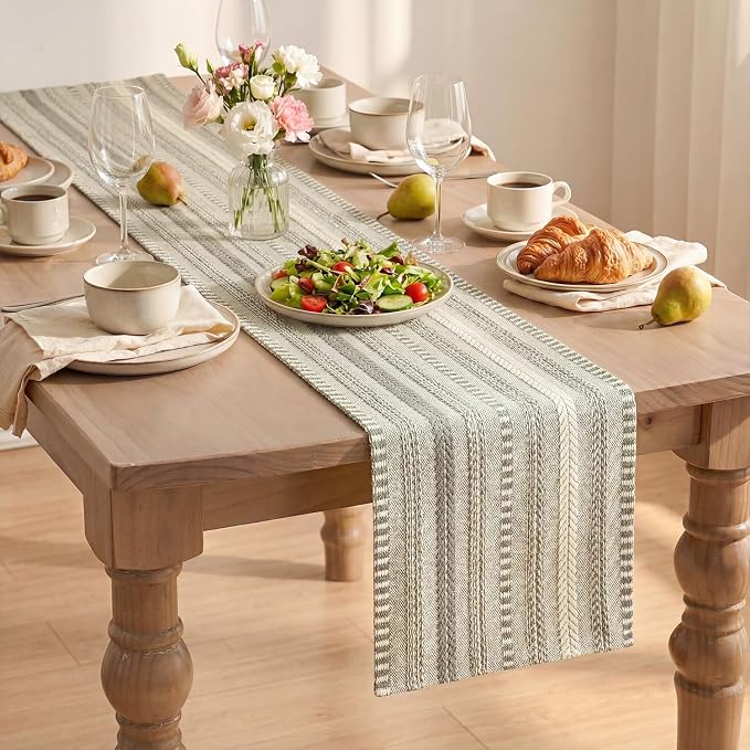 Artoid Mode Dark Grey Farmhouse Stripe Braided Table Runner 12x48 Inch | - Image 8