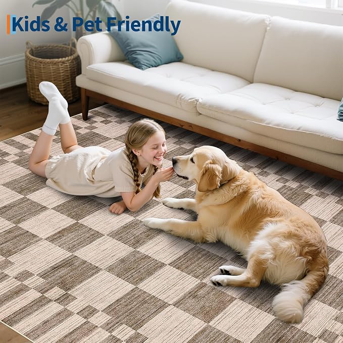 GarveeHome Brown Checkered Rug 4×6 Area Rugs - Image 8