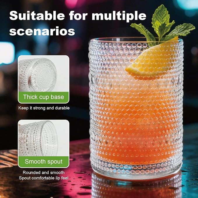 Hobnail Drinking Glasses Set of 8,Includes 12 oz beer glasses and 10 oz - Image 7