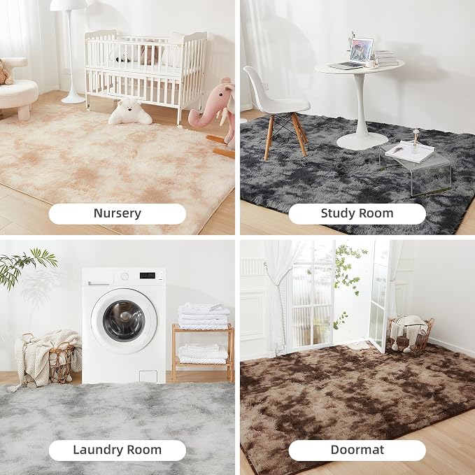Litanika 9x12 Shag Area Rug for Living Room Bedroom, Tie-Dyed Light Grey High - Image 7