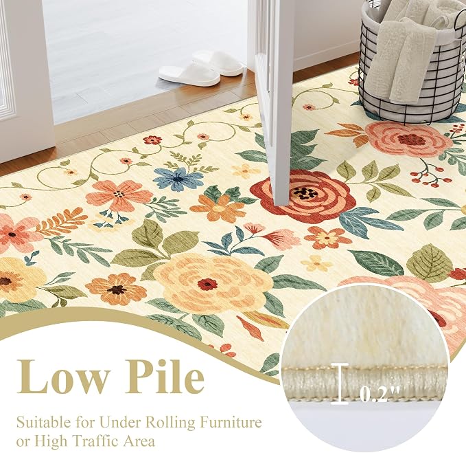 DUKINO 2.6x12 Kitchen Runner Rug, Lightweight Floral Washable Rug - Image 7