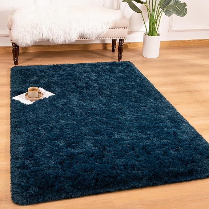 Andecor Shag Area Rug for Living Room, 8x10 Feet Navy Blue Soft Fluffy Indoor - Image 7