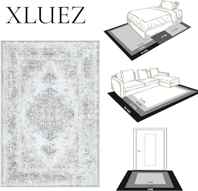 XLUEZ Area Rug 8x10 Living Room Rug, Machine Washable Vintage Distressed - Image 8