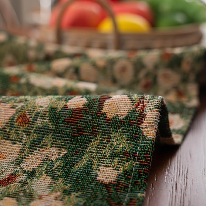 Ditsy Floral Table Runner Daisy Green 13 x 108 Inch | Jacquard Weave Pattern - Image 8