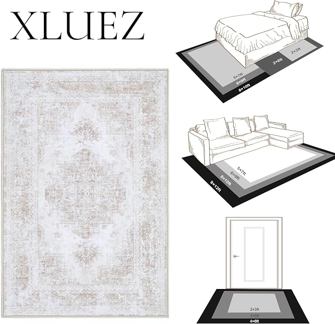 XLUEZ Area Rug 9x12 Living Room Rug, Machine Washable Vintage Distressed - Image 8
