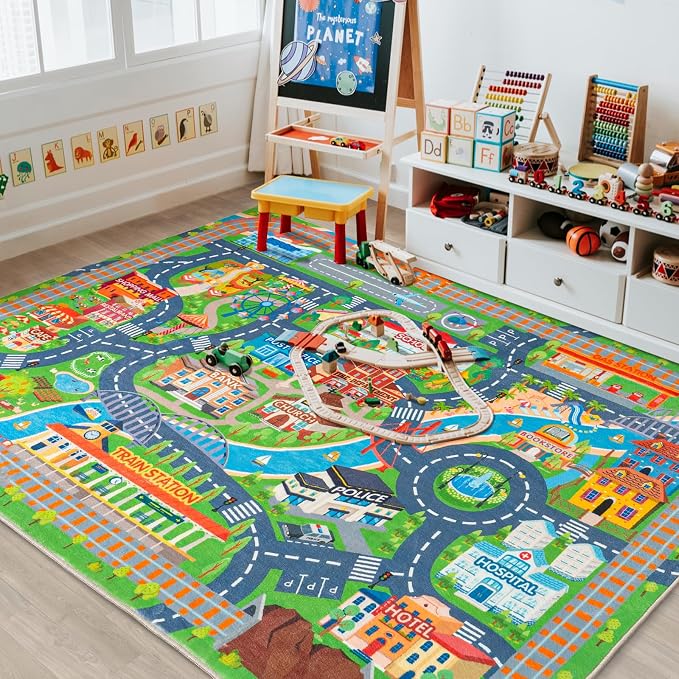 Car Rug Play Mat for Kids Toy Cars, Road Traffic Playmat for Kid Bedroom - Image 9