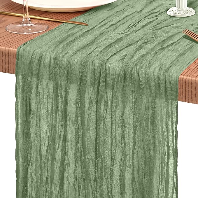 Showgeous 2 Pack Sage Green Cheesecloth Table Runners Boho Wedding Decor | - Image 9