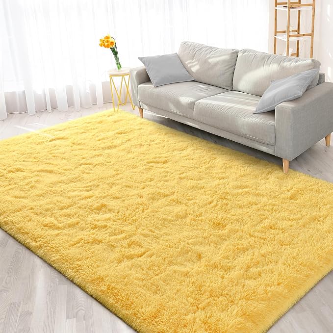 FlyDOIT Large Area Rugs for Living Room, 5x8 Feet Yellow Shaggy Rug Fluffy - Image 9