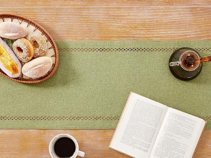 Rustic Burlap Table Runner, Sage Green Table Runners 108 inches Long | Double - Image 7