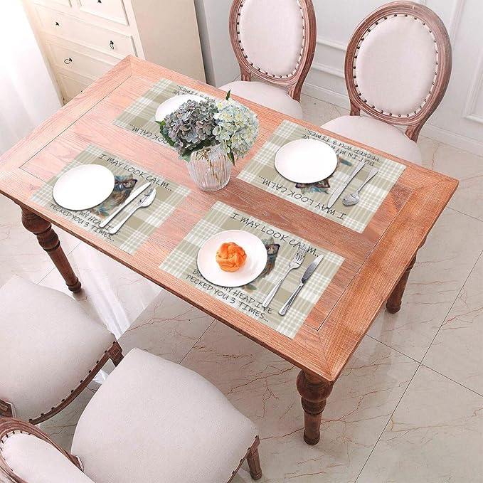 Funny Owl Placemats Set of 4, Cute Buffalo Plaid Table Mats, Heat Resistant - Image 6