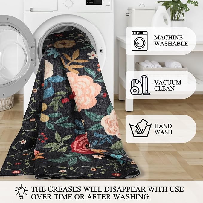 DUKINO 3x4 Area Rug, Lightweight Non Slip Washable Floral Rug, Indoor Low Pile - Image 9