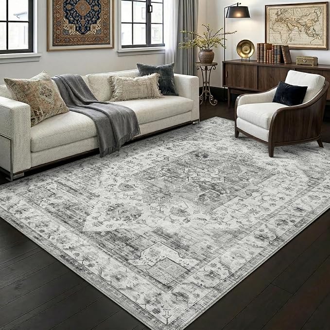 10x14 Area Rug for Living Room-Vintage Farmhouse Boho Floral Washable Stain - Image 5
