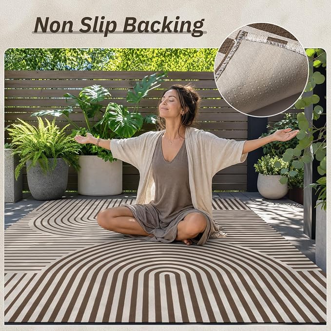 AMOAMI Outdoor Rug Patio Rug 8x10 ft Quick Dry Flatweave Textured Machine - Image 8