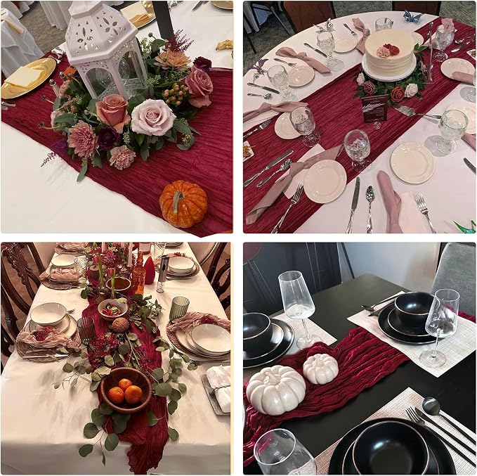 10 Pack Burgundy Cheesecloth Table Runner 10FT Boho Gauze Fabric Table Runner - Image 7