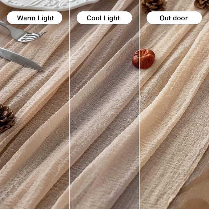 6Pcs Deep Beige Cheesecloth Table Runner 120 Inches - Image 7