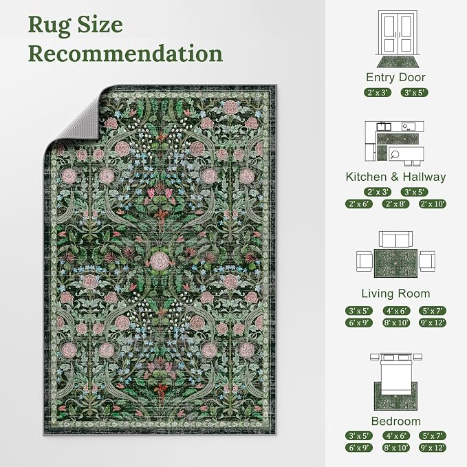 AMTOVO 9x12 Washable Area Rugs for Living Room, Non-Slip&Non-Shedding Floral - Image 9