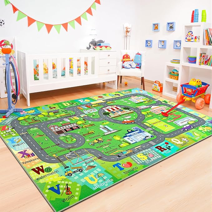 Chicrug 9x12 Car Road Area Rug for Kids Playroom Bedroom, Non Slip Low Pile - Image 7