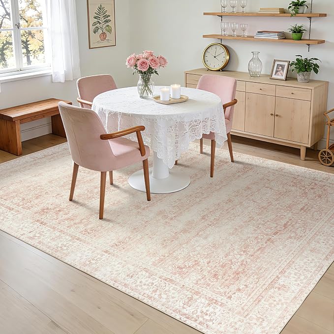 Pink Area Rug for Living Room Low Pile Soft 8 x 10 Carpet - Image 9