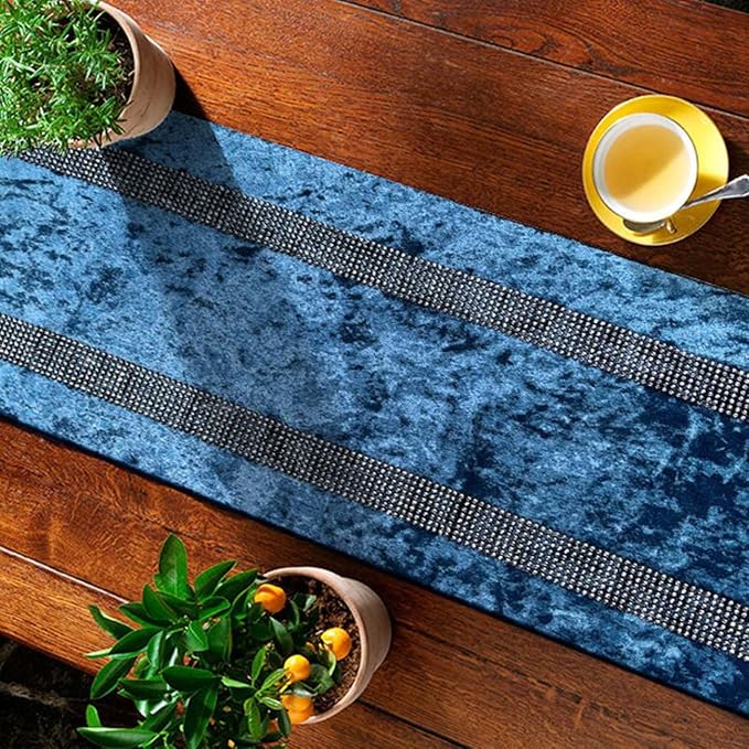 Fancy Blue Table Runner, Ombre Velvet, Double-Layer, Modern Style - Image 6