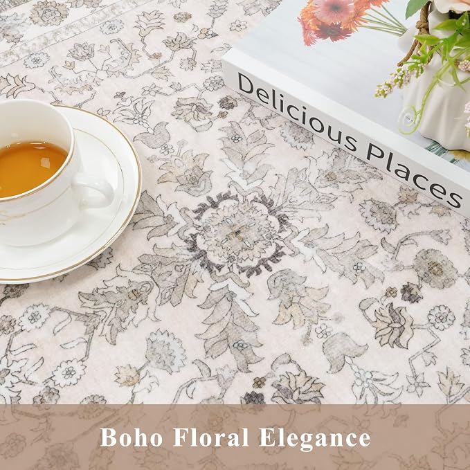 2x10 ft Hallway Runner Rug Washable – Boho Floral Non Slip Long Carpet Runner - Image 7