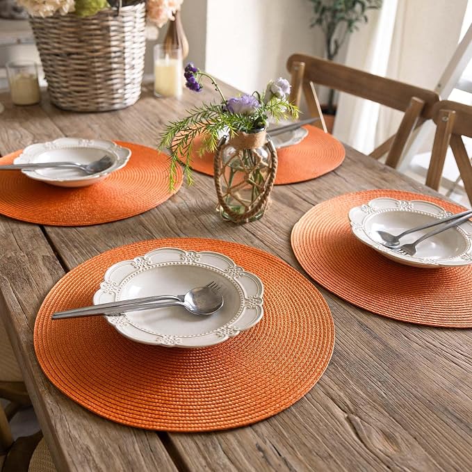 FunWheat Round Braided Placemats Set of 6 Table Mats - Image 8