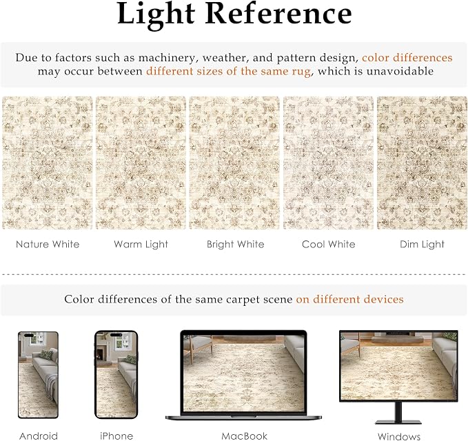 5x7 Washable Neutral Area Rug Beige Vintage Living Room Bedroom Carpet Non-Slip - Image 9