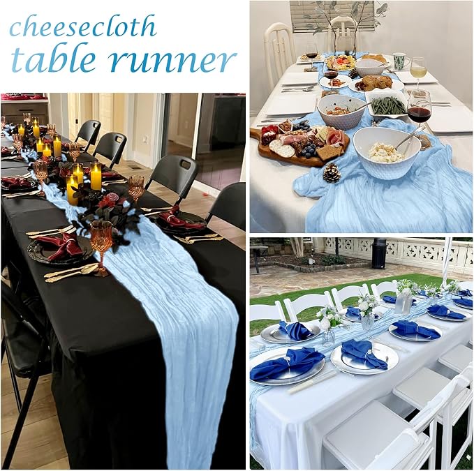 25 Pack Baby Blue Cheesecloth Table Runner 17 x 108 Inch Gauze Table Runner - Image 7