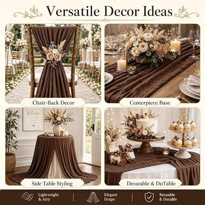10 Pack Brown Cheesecloth Table Runner 22 x 120 Inch Gauze Table Runner | 10FT - Image 8