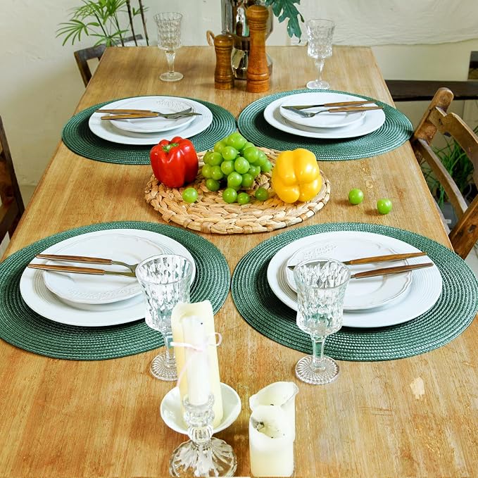 FunWheat Round Braided Placemats Set of 6 Table Mats - Image 6