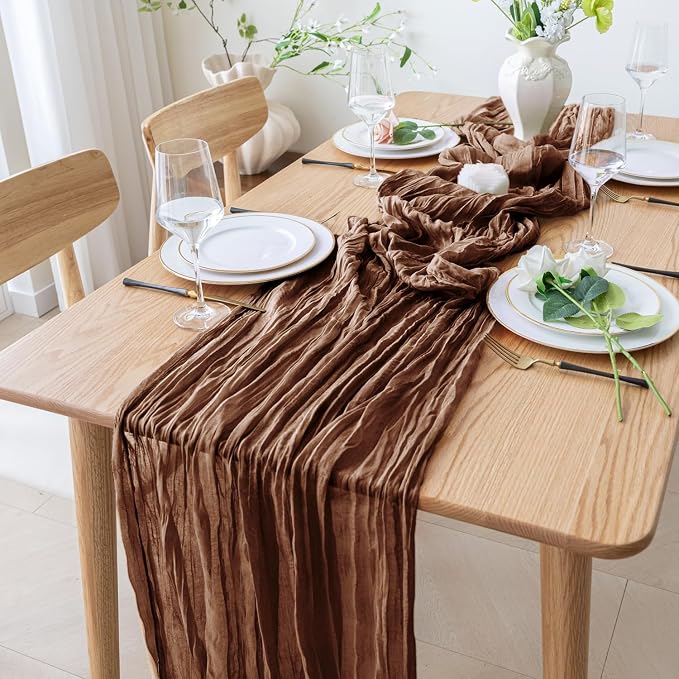 Cheesecloth Table Runner 10FT 4Pcs Brown Boho Gauze Rustic Sheer Runners | - Image 8
