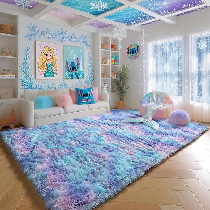 PAGISOFE Furry Rainbow Rugs for Bedroom Girls, 2x3 Soft Purple Shag Tent Rugs - Image 8