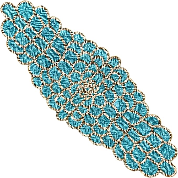 Beaded Table Runner, 13x36 | Handmade floral pattern, 85% glass beads, - Image 9