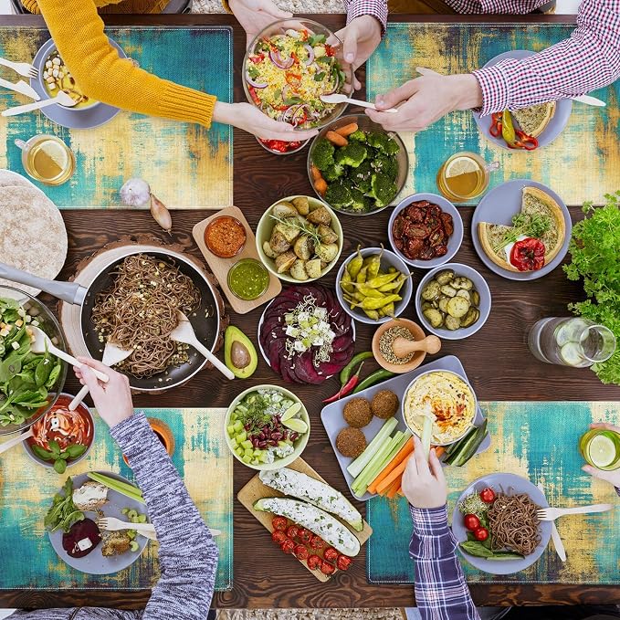 Emvency Farmhouse Placemats Set of 4, 12x18 Inch, Turquoise and Yellow | - Image 7